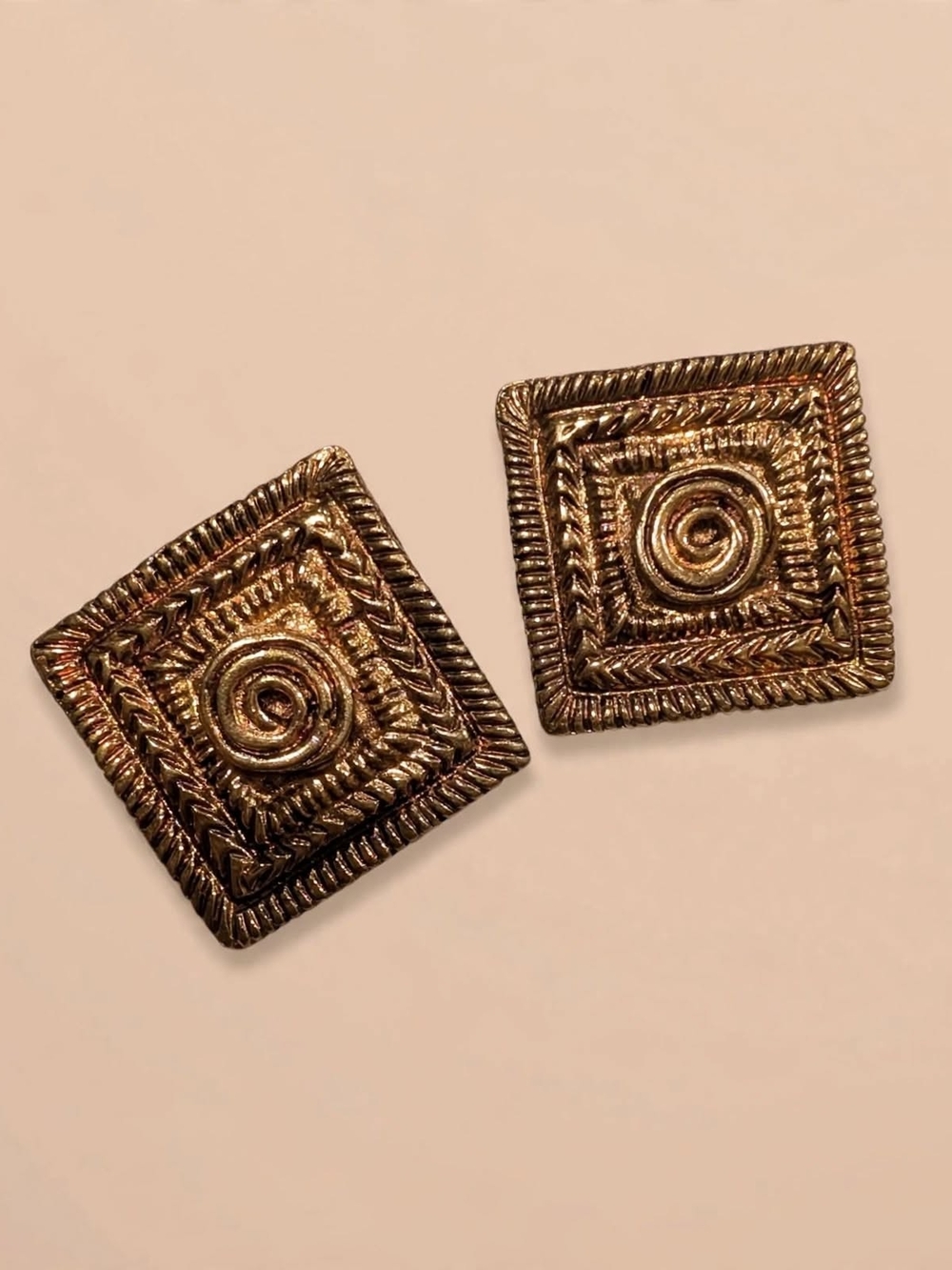 Tribal Brass Stud Earrings Spiral Dhokra Style
